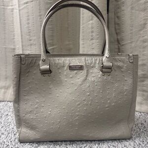 Kate Spade Taupe Wellesley Embossed Ostrich Leather Tote Bag